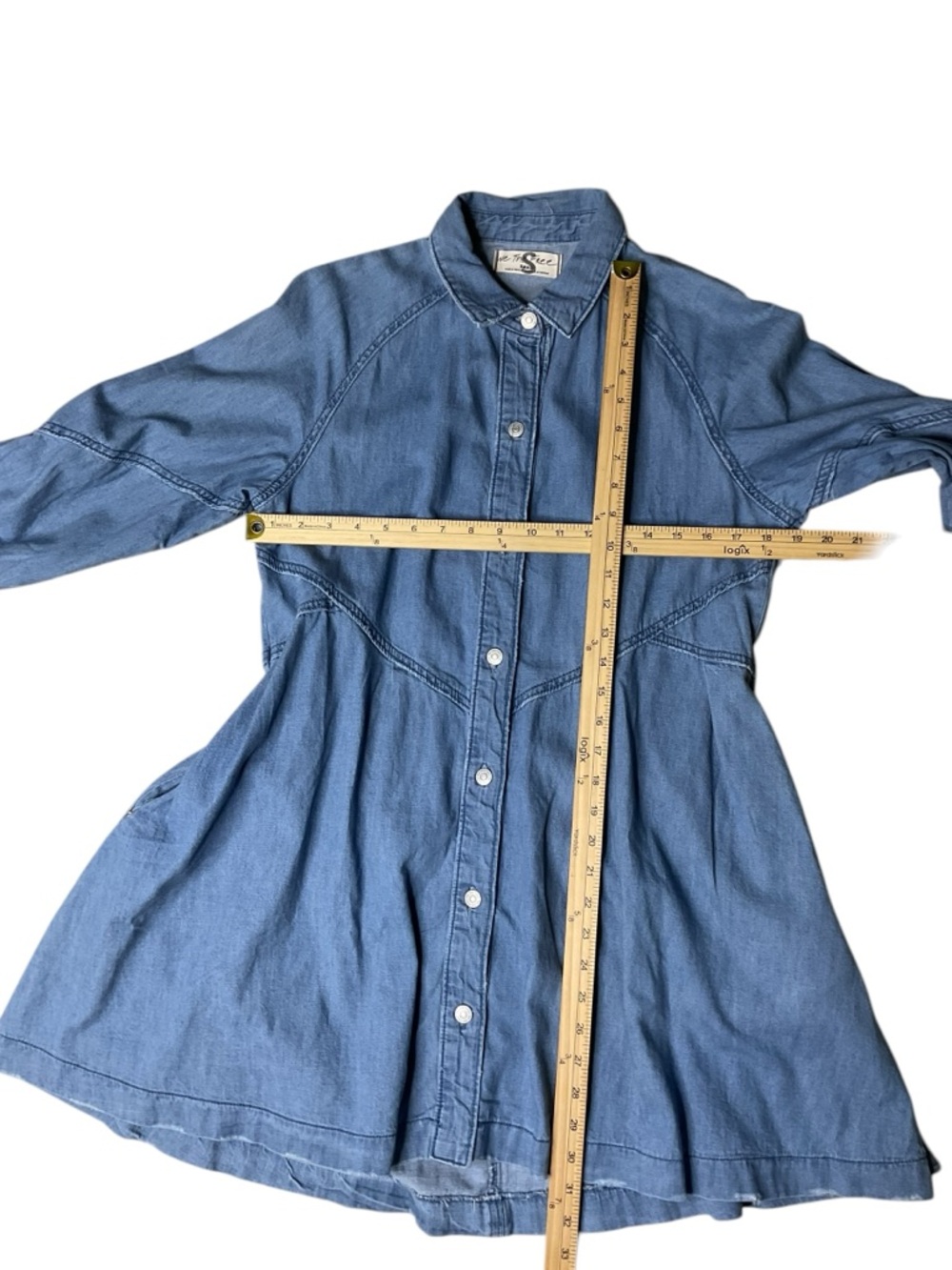We The Free Denim Shirt Dress Small Blue Chambray Button Front Boho - Picture 5 of 7